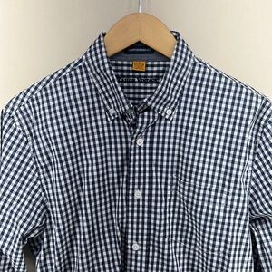 Taylor Vintage Blue Gingham Button-Down Shirt | Men’s Medium | Non-Iron Long Sle